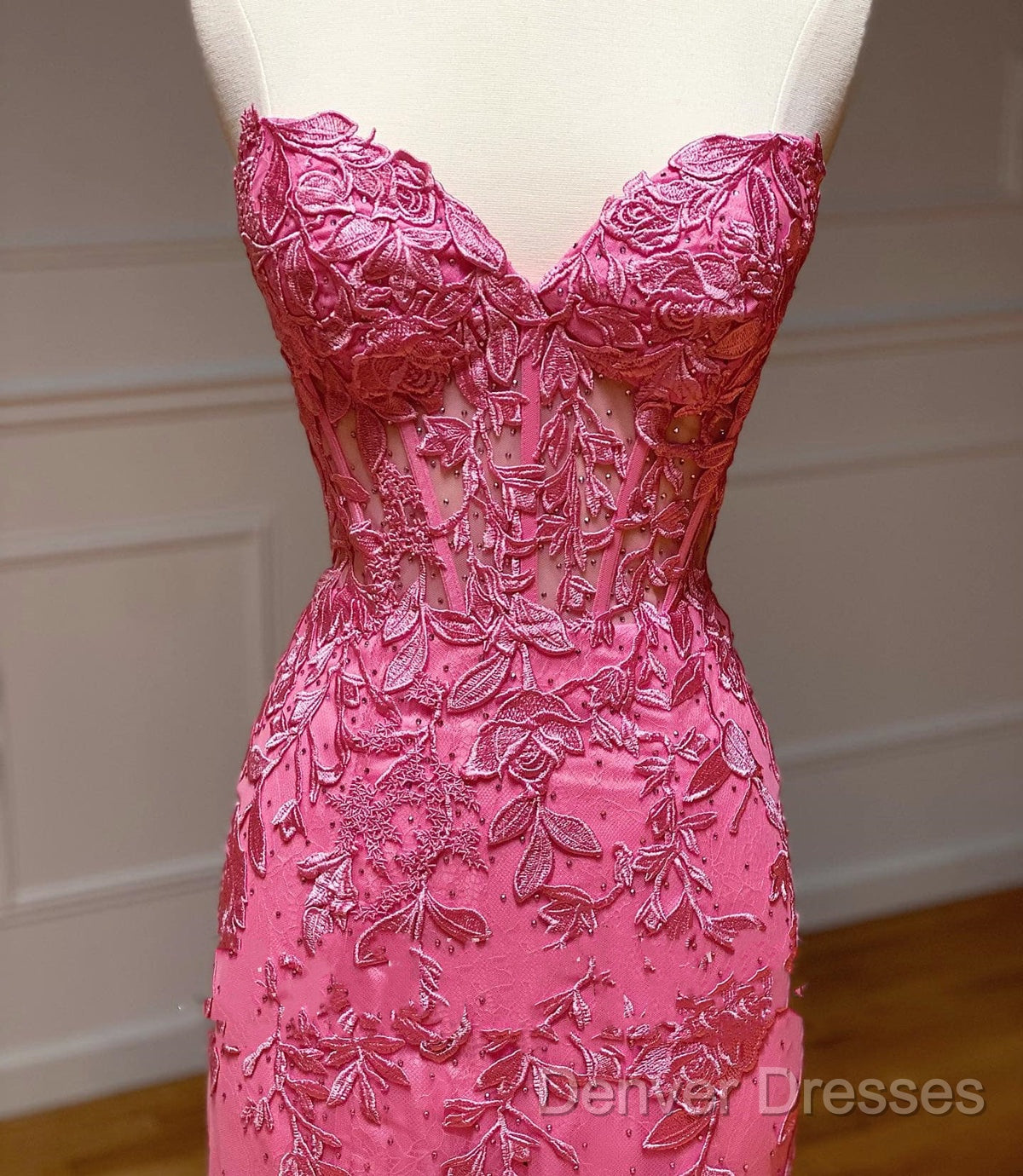 Sweetheart Neck Pink Mermaid Lace Prom Dress, Pink Mermaid Lace Formal Graduation Dress