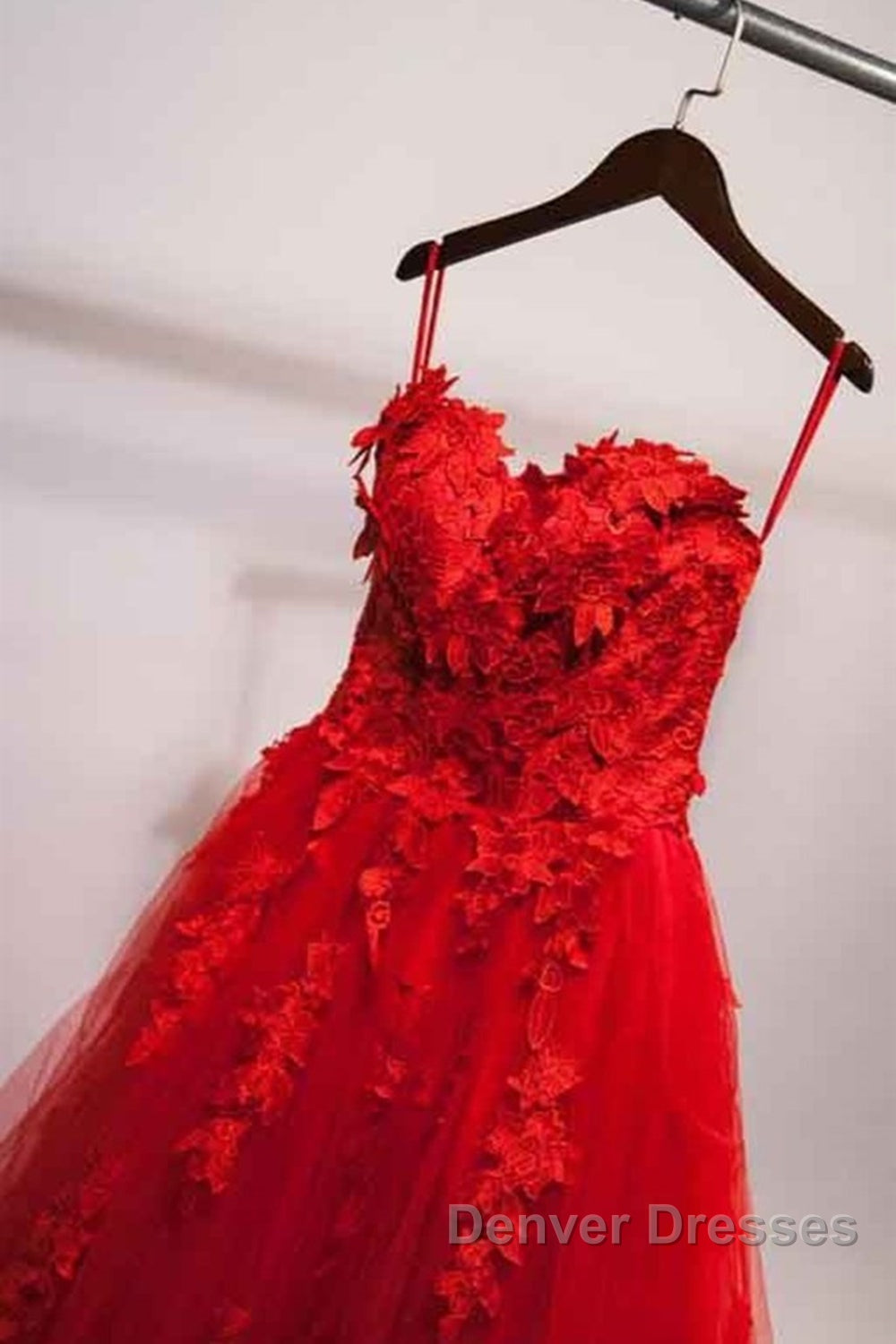 Sweetheart Neck Red Lace Floral Long Prom Dress, Red Lace Formal Evening Dress, Red Ball Gown