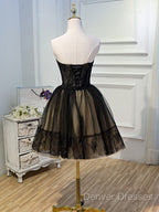 Sweetheart Neck Short Black Lace Prom Dress, Short Black Lace Graduation Homecoming Dress