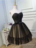 Sweetheart Neck Short Black Lace Prom Dress, Short Black Lace Graduation Homecoming Dress