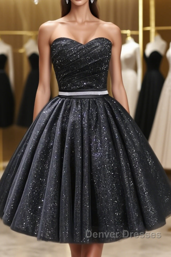 Sweetheart Neck Short Black Prom Dress, Little Black Formal Evening Graduation Dress Main image