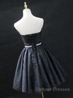 Sweetheart Neck Short Black Prom Dress, Little Black Formal Evening Graduation Dress