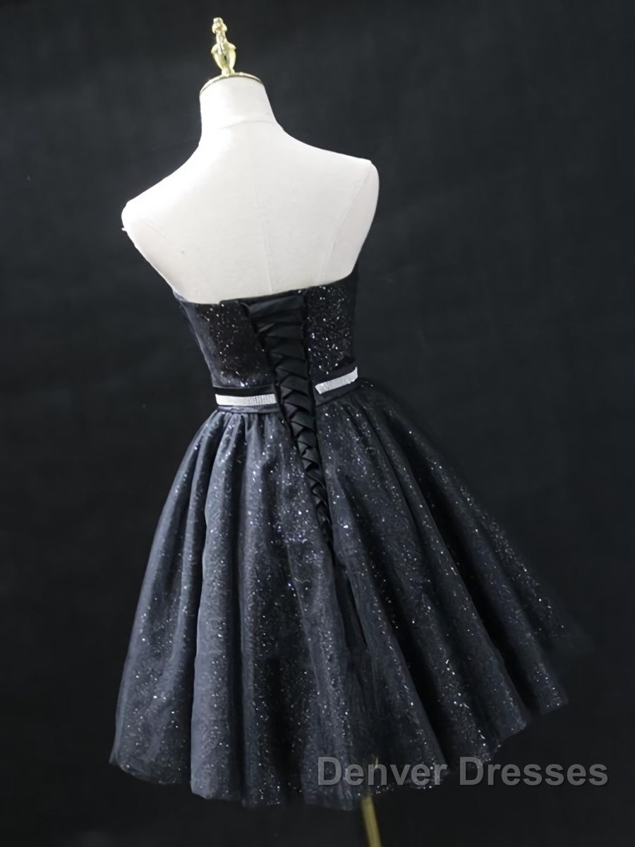 Sweetheart Neck Short Black Prom Dress, Little Black Formal Evening Graduation Dress