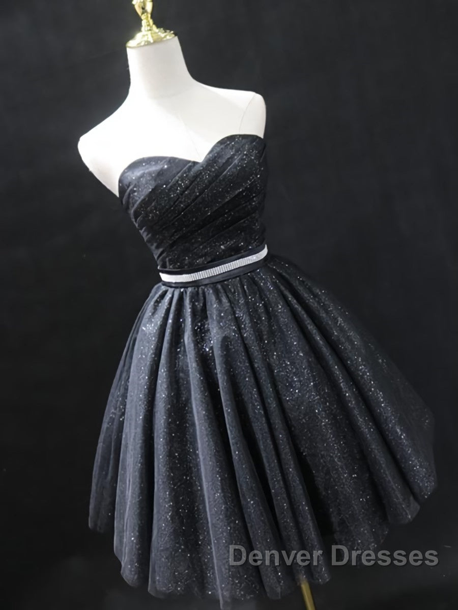 Sweetheart Neck Short Black Prom Dress, Little Black Formal Evening Graduation Dress