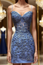 Sweetheart Neck Short Blue Lace Prom Dress, Short Blue Lace Formal Homecoming Dress