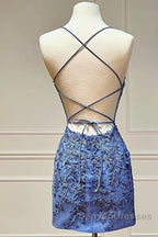Sweetheart Neck Short Blue Lace Prom Dress, Short Blue Lace Formal Homecoming Dress