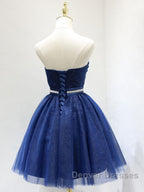 Sweetheart Neck Short Blue Prom Dress, Short Blue Formal Homecoming Graduation Dress