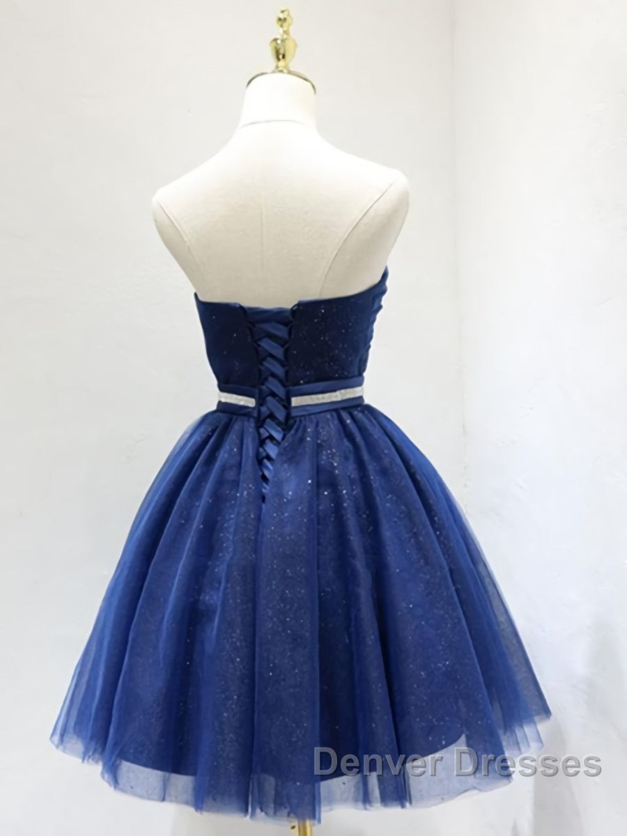 Bridesmaids Dress Blue, Sweetheart Neck Short Blue Prom Dresses, Short