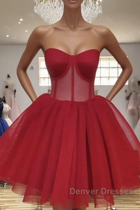 Sweetheart Neck Short Red Prom Dress, Short Red Formal Graduation Evening Dress