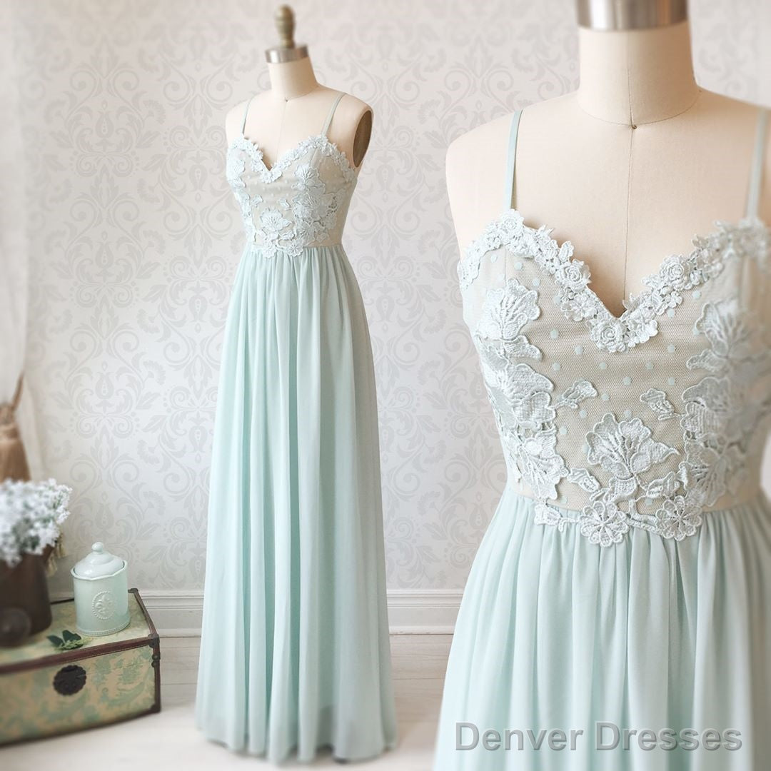 Sweetheart Neck Spaghetti Straps Mint Green Lace Prom Dresses, Mint Green Lace Formal Evening Bridesmaid Dresses
