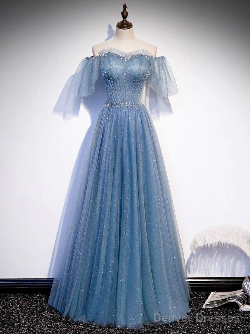 Sweetheart-Neck Tulle Flare Sleeves Beaded Sequin Prom Dresses Formal Evening Dresses Main image