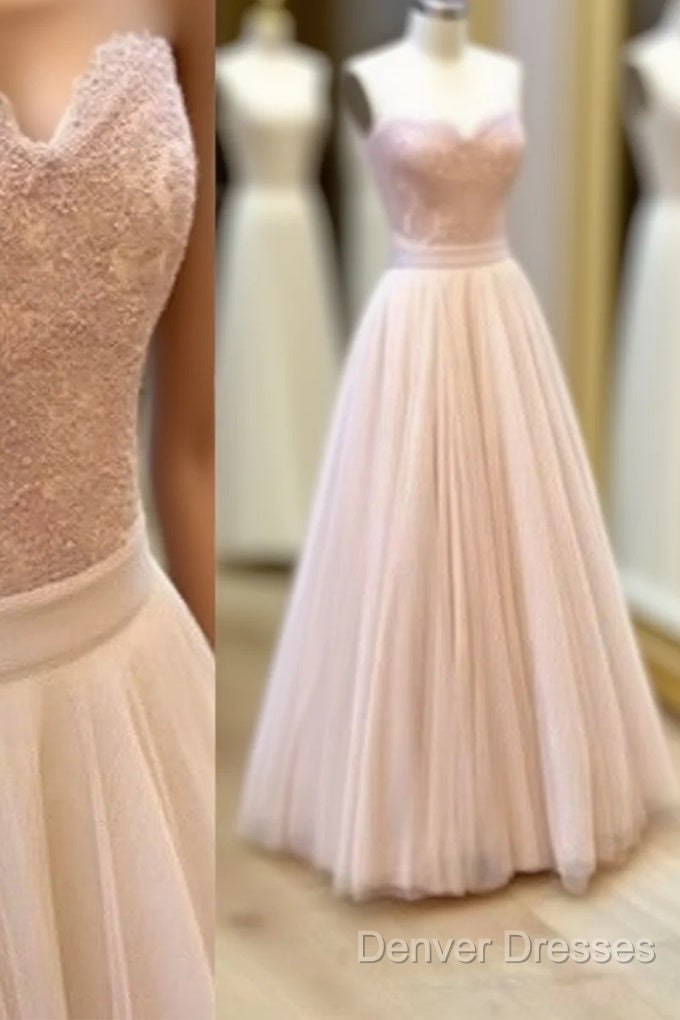 Sweetheart Neck Tulle Lace Long Prom Dress, Lace Evening Dress