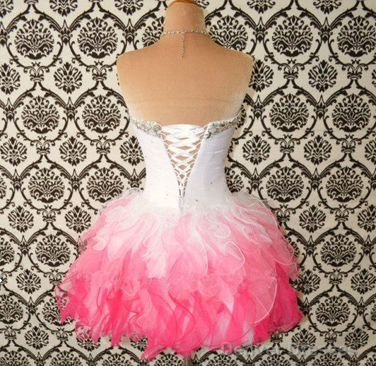 Sweetheart Neck White And Pink Short Prom Dress, Prom Gown, Short Colorful Graduation Dress, Homecoming Dress