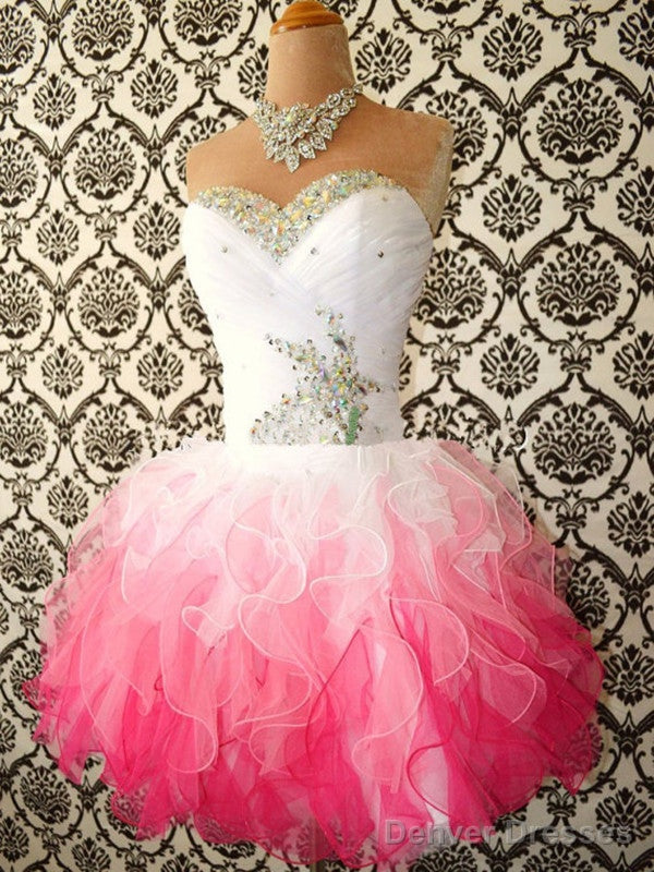 Sweetheart Neck White And Pink Short Prom Dress, Prom Gown, Short Colorful Graduation Dress, Homecoming Dress Main image