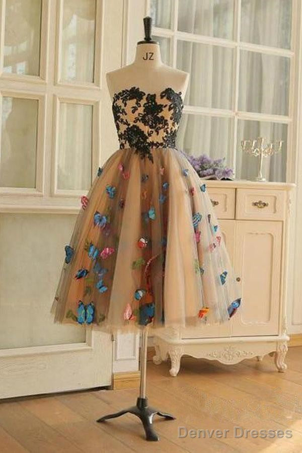 Sweetheart Neckline A Line Homecoming Dresses Butterflies Short Prom Dresses Main image