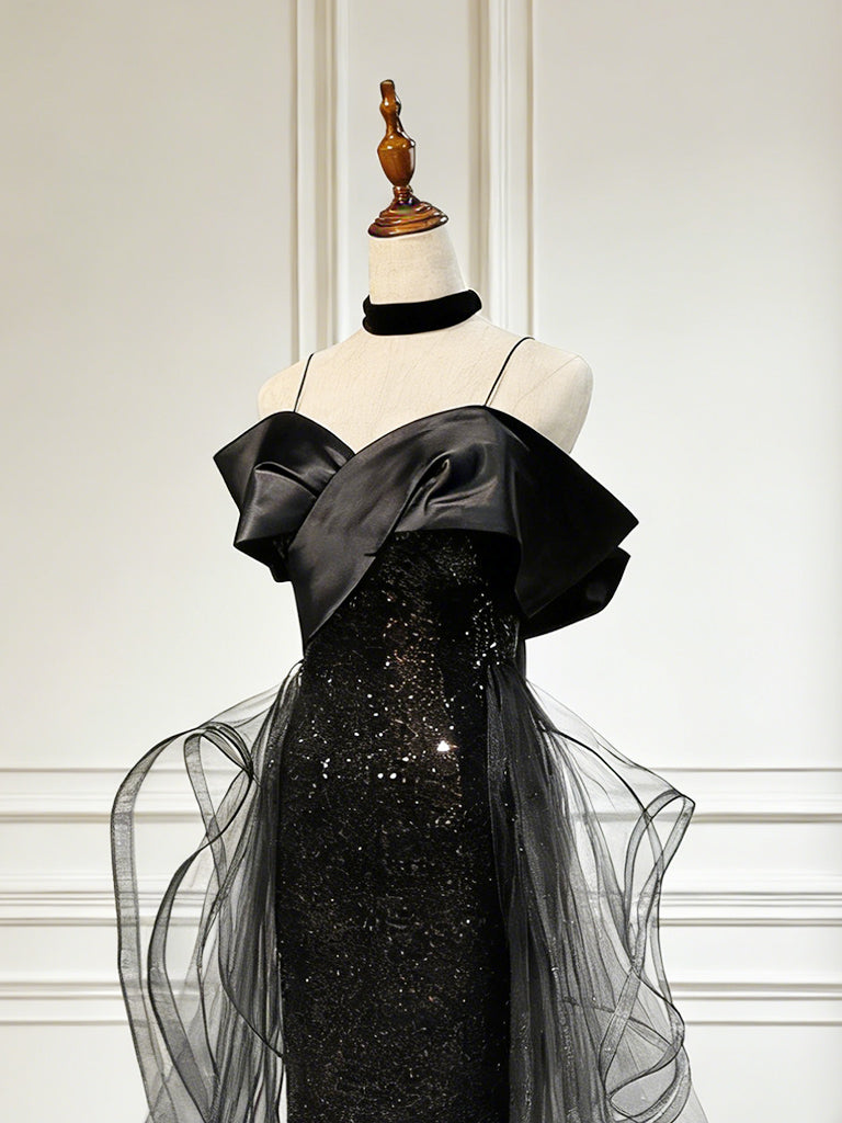 Sweetheart Off Shoulder Tulle Sequin Sweep Train Black Long Evening Dress Secondary image