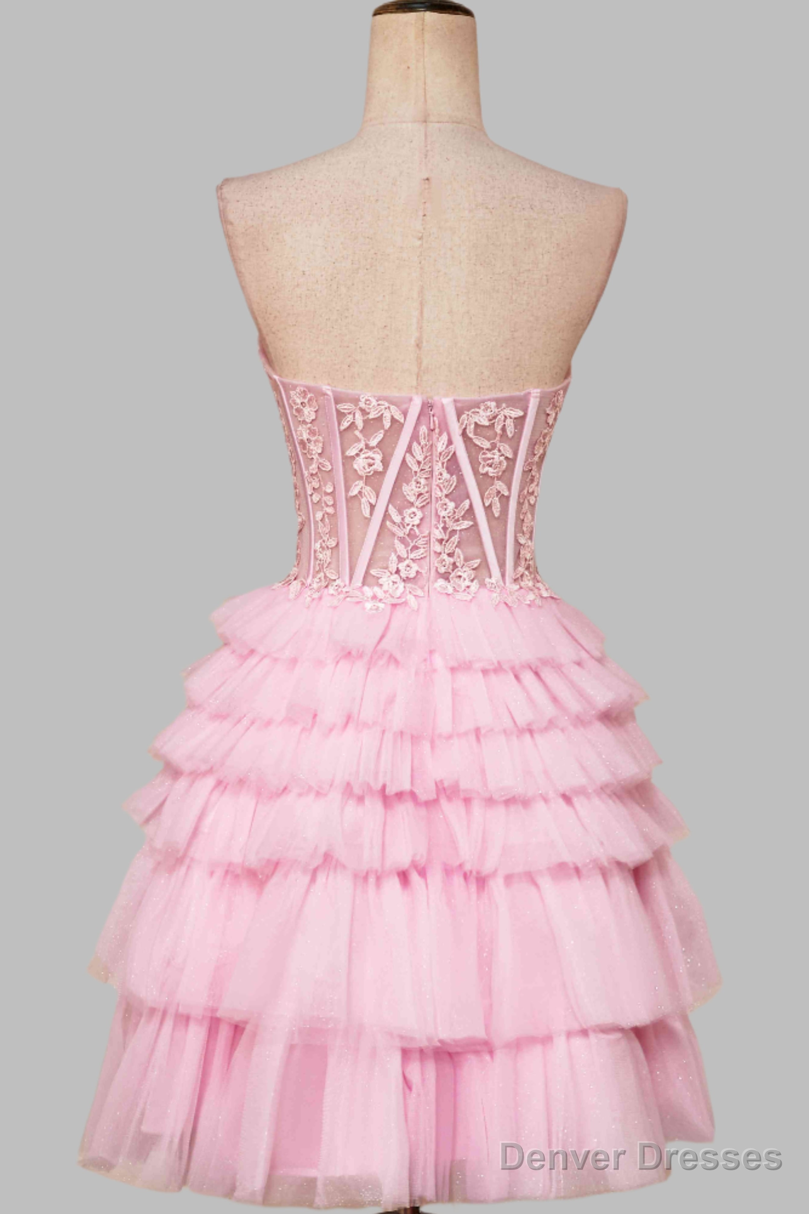 Sweetheart Pink Lace Corset Tiered Short Homecoming Dress Secondary image