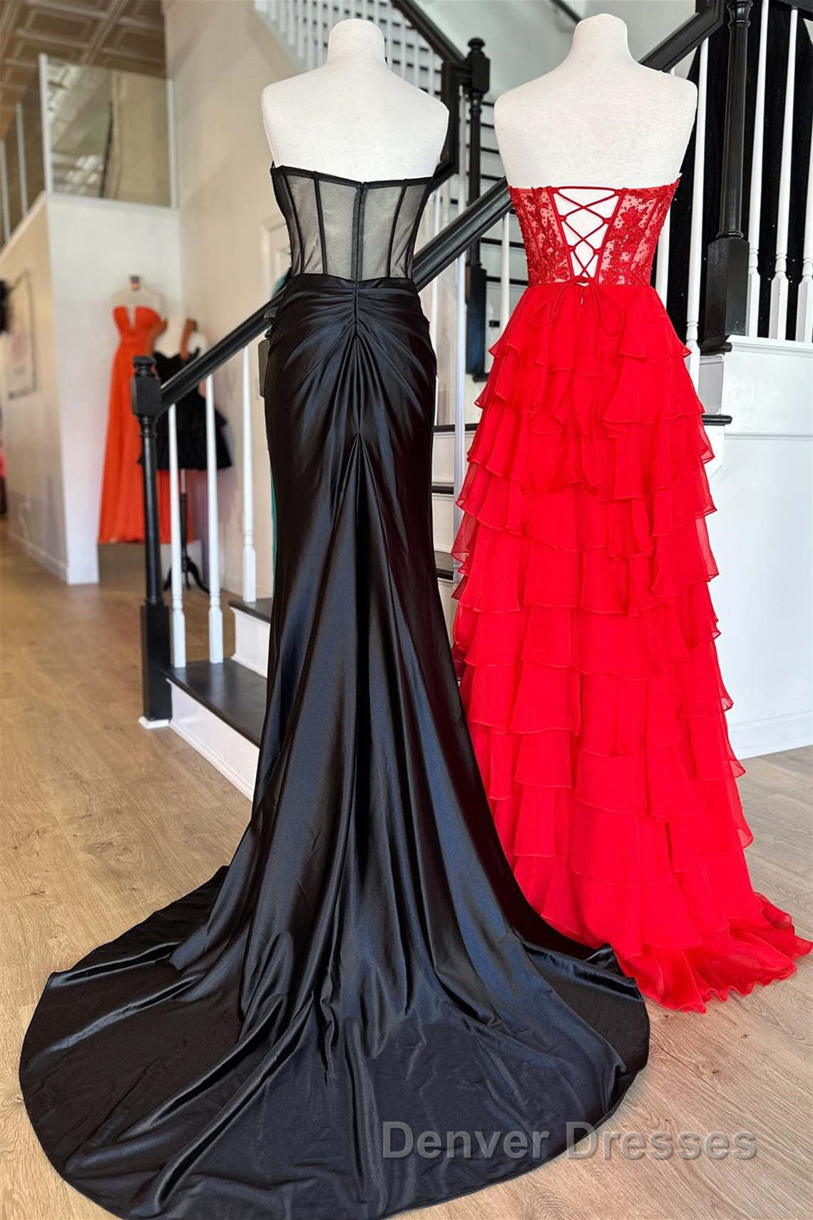Sweetheart Red Corset Chiffon Ruffle Long Prom Dress Secondary image