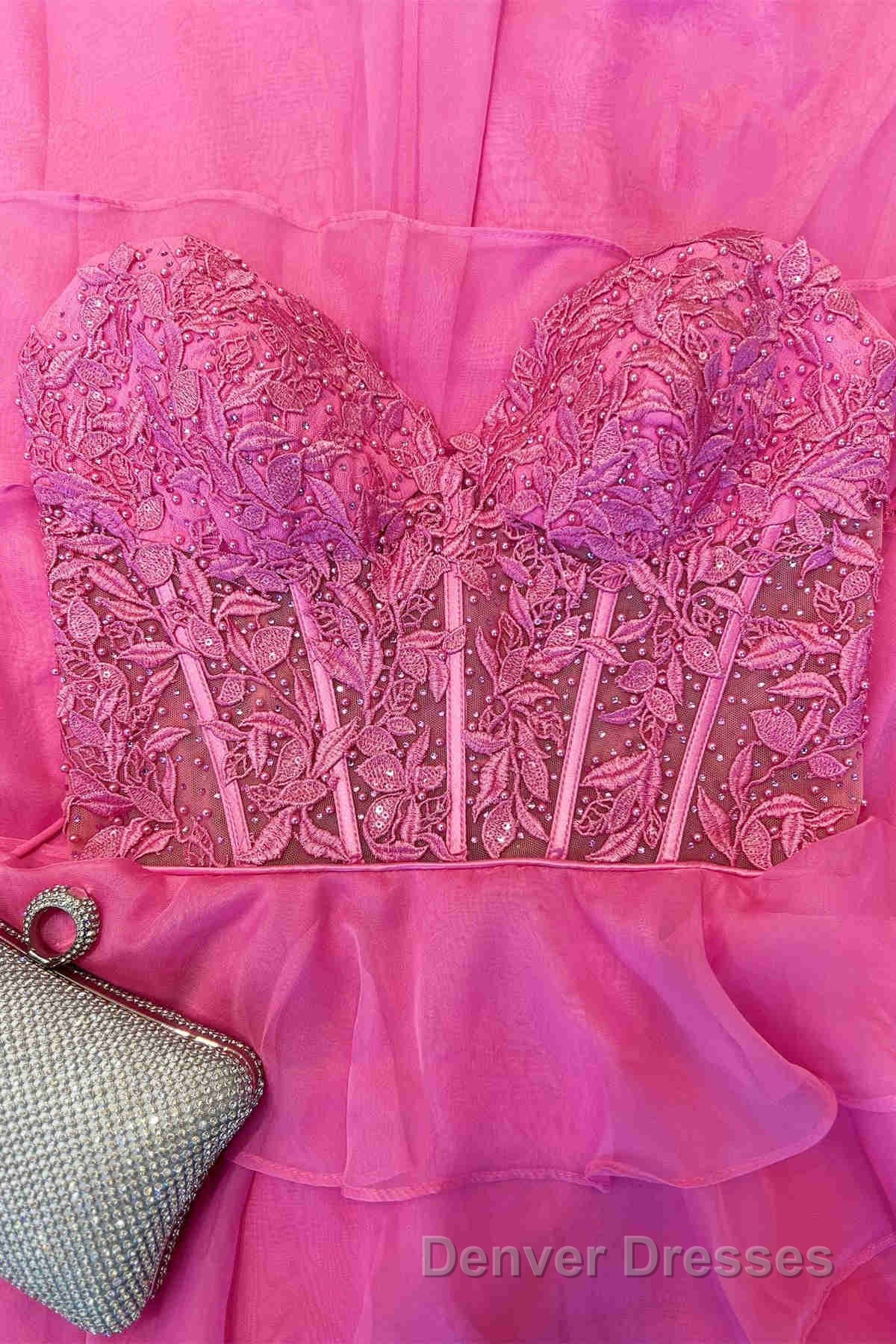 Sweetheart Red Corset Chiffon Ruffle Long Prom Dress