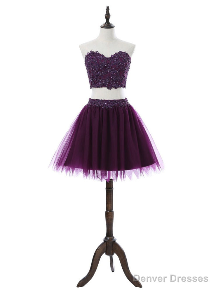 Sweetheart Short Mini Tulle Purple Homecoming Dresses A-line