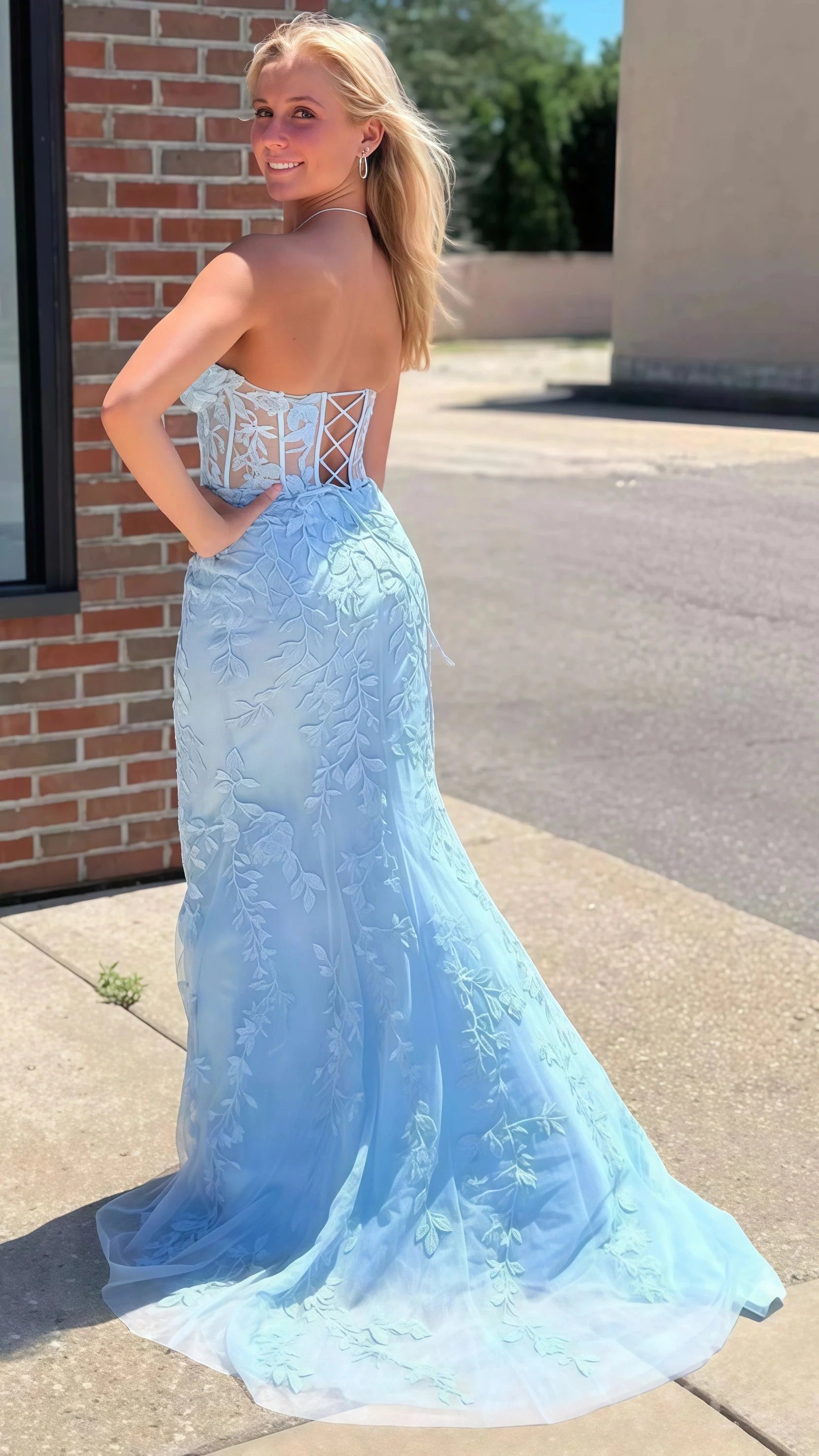 Sweetheart Sky Blue Mermaid Prom Dress, Appliques Beaded Party Dress, Custom Prom Dress