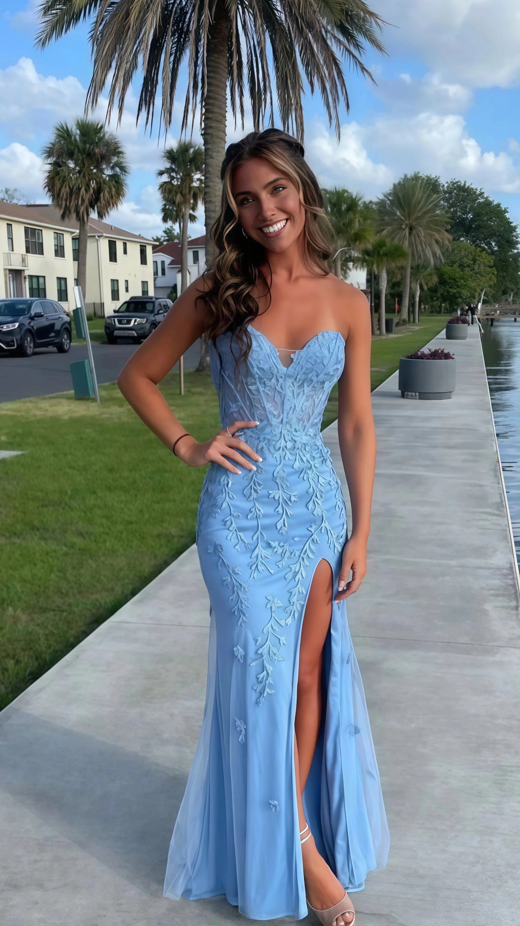 Sweetheart Sky Blue Mermaid Prom Dress, Appliques Beaded Party Dress, Custom Prom Dress