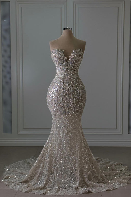 Sweetheart Sleeveless Beaded Lace Mermaid Wedding Dress Main image