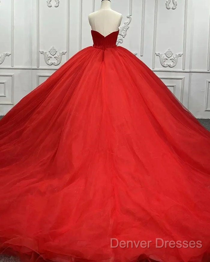 Sweetheart Sleeveless Red Wedding Desses Tulle Quinceanera 16 Dress