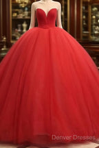 Sweetheart Sleeveless Red Wedding Desses Tulle Quinceanera 16 Dress