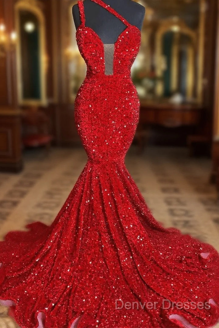 Sweetheart Sleeveless Sequins Red Mermaid Prom Dress