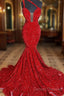 Sweetheart Sleeveless Sequins Red Mermaid Prom Dress