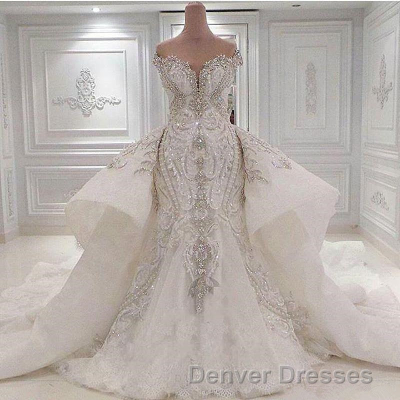 Sweetheart Sparkle Beaded Mermaid Bridal Gowns With Overskirt Secondary image