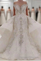 Sweetheart Sparkle Beaded Mermaid Bridal Gowns With Overskirt