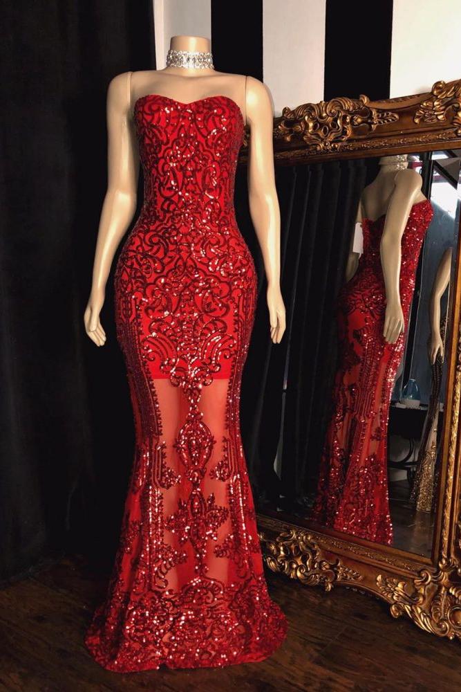 Sweetheart Strapless Sequins Pattern Long Mermaid Prom Gowns Secondary image