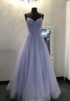 Sweetheart Tulle Sequin Long Prom Dress Purple Formal Dress