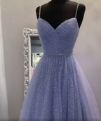Sweetheart Tulle Sequin Long Prom Dress Purple Formal Dress