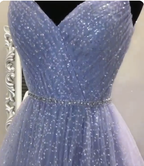 Sweetheart Tulle Sequin Long Prom Dress Purple Formal Dress