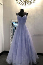 Sweetheart Tulle Sequin Long Prom Dress Purple Formal Dress