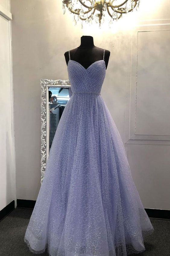 Sweetheart Tulle Sequin Long Prom Dress Purple Formal Dress