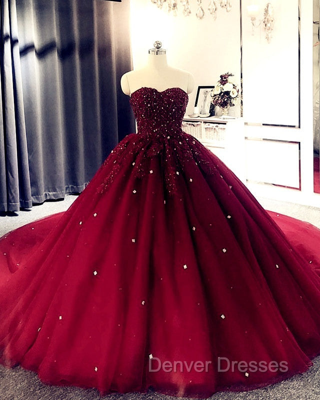 Sweetheart Wedding Dress Tulle Ball Gown Lace Beaded