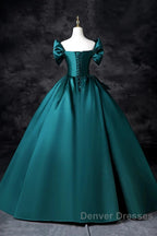 Teal A-Line Off The Shoulder Satin Long Prom Dress, Elegant Evening Dress