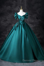Teal A-Line Off The Shoulder Satin Long Prom Dress, Elegant Evening Dress
