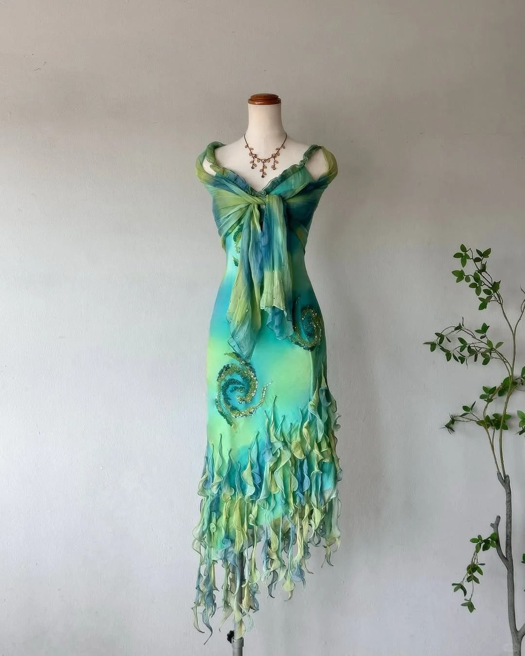 Teal Gradient Beaded Jellyfish Skirt Chiffon Homecoming Dress Main image