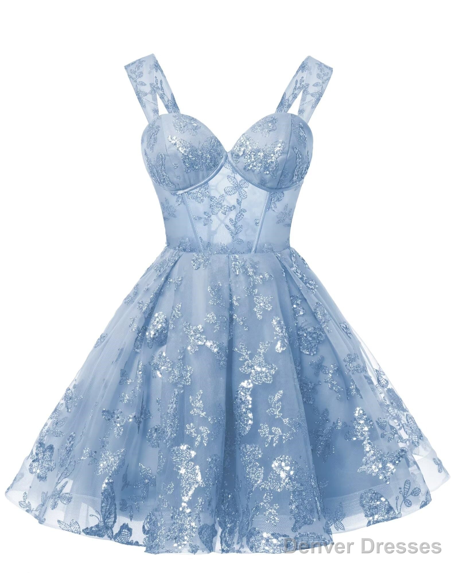 Teens Sparkly Tulle Light Blue Homecoming Dresses Spaghetti Straps Short Cocktail Party Prom Dress