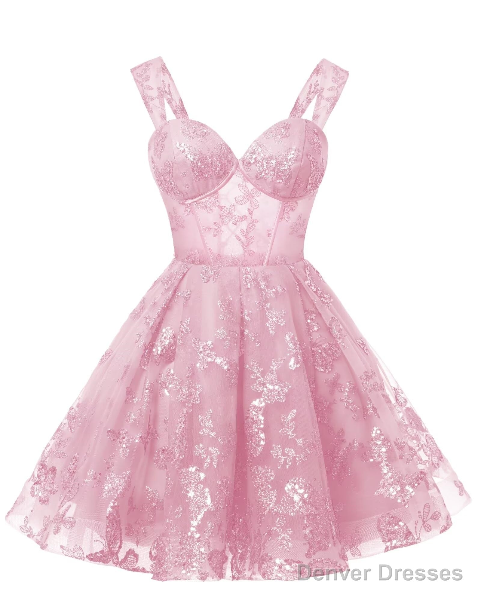 Teens Sparkly Tulle Light Pink Homecoming Dresses Spaghetti Straps Short Cocktail Party Prom Dress Main image