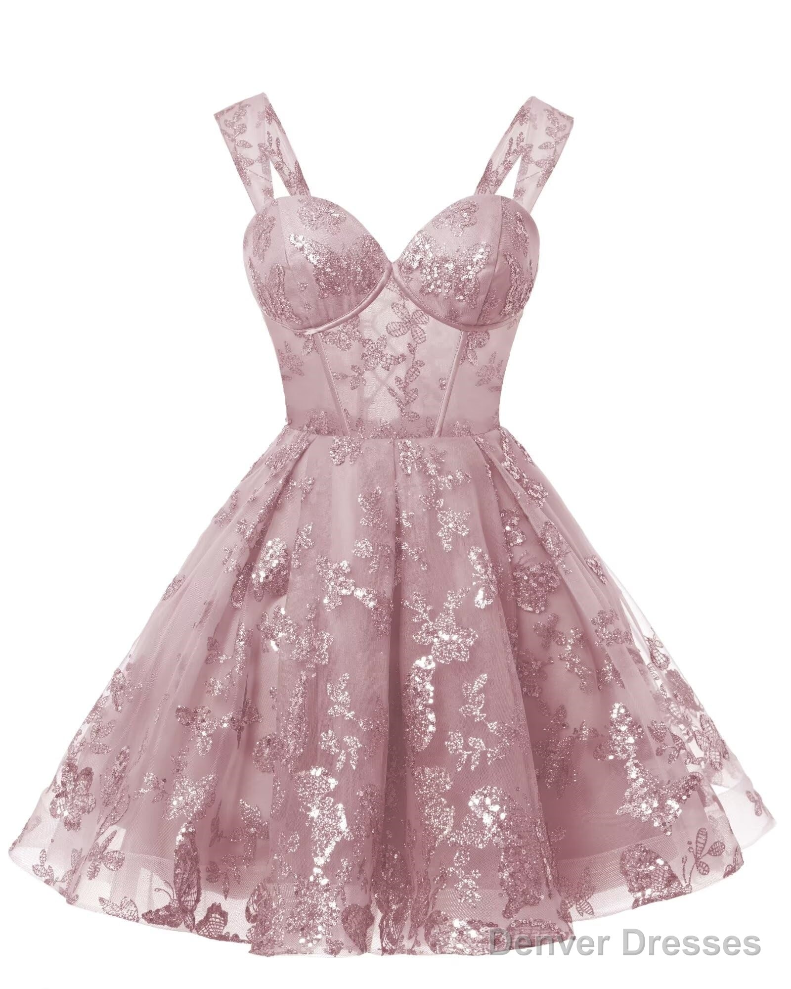 Teens Sparkly Tulle Mauve Homecoming Dresses Spaghetti Straps Short Cocktail Party Prom Dress Main image