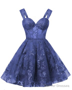 Teens Sparkly Tulle Navy Blue Homecoming Dresses Spaghetti Straps Short Cocktail Party Prom Dress
