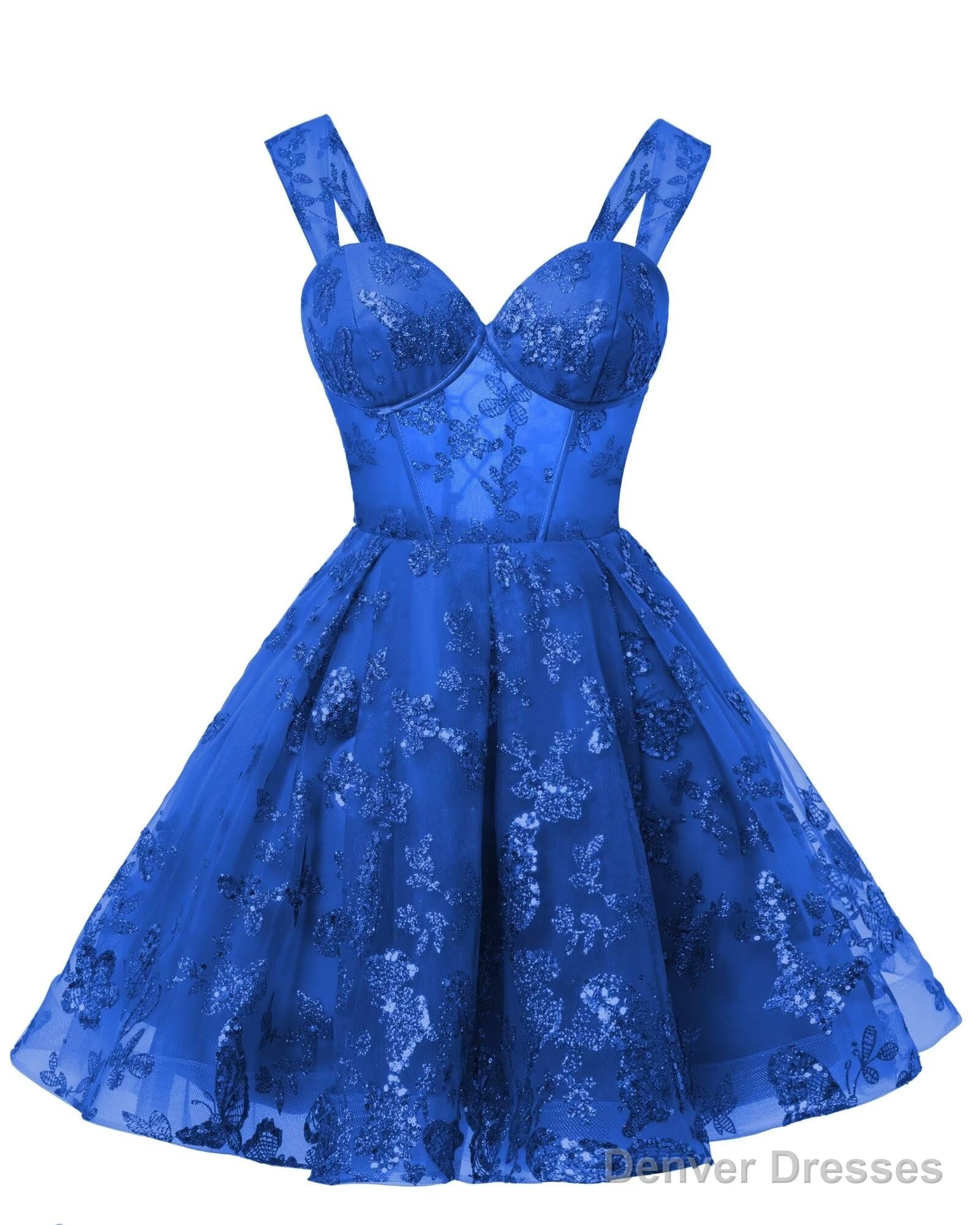 Teens Sparkly Tulle Royal Blue Homecoming Dresses Spaghetti Straps Short Cocktail Party Prom Dress Main image