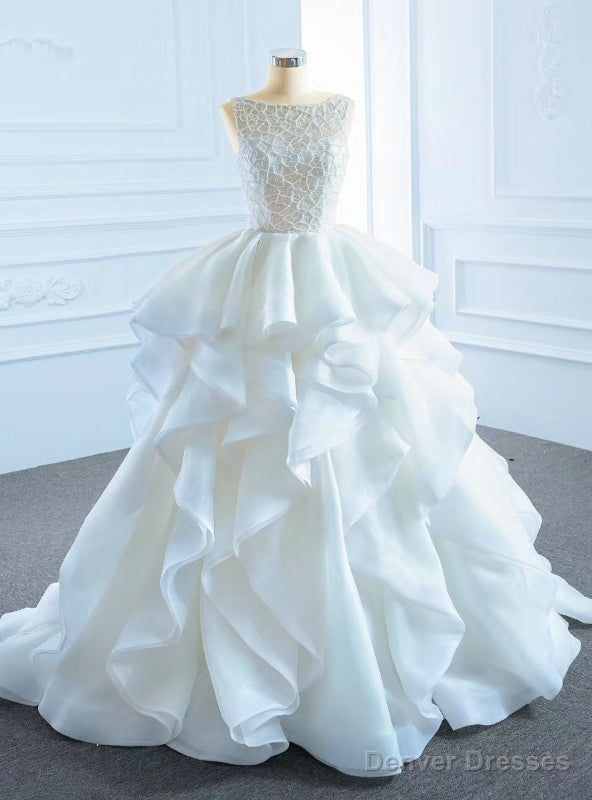The Largest Variety Of Styles White Ball Gown Organza Bateau Bakless Wedding Dress With Beading Main image