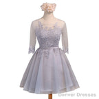 Three-Quarter Illusion Sleeve Clairvoyant Outfit Keyhole Lace Up Back Organza Appliques Homecoming Dress